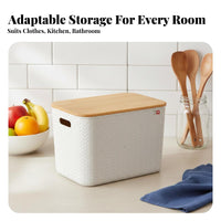 Plastic Box with Bamboo Lid multipurpose Organizing Container Built-in Handles