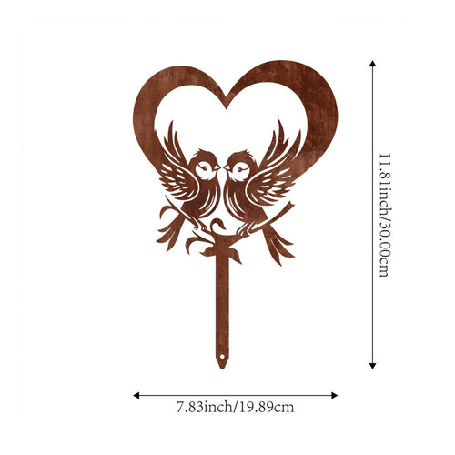 Heart Bird Stake Valentine Gift Metal Garden Stake Weatherproof Outdoor Decor for Patio