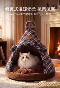 Autumn/Winter Plaid Pet Tent Cat House, Semi-Enclosed, Washable, Warm