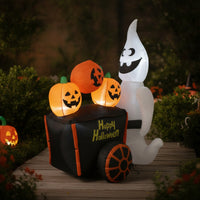 Inflatable Specter with Pumpkin Cart Water Resistant Inflatable Halloween Decoration LED Inflate Yard Decoration for Lawn