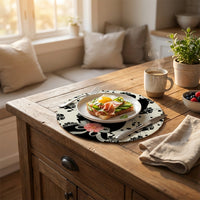 4pcs Round Easter Placemat Festive Design Hare Motif Table Mat Seasonal Decor Be Happy Decorative Mat for Party Hosts, Homeowners, Holiday Events, Kitchen