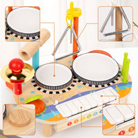 Allall-in-1 Wooden Musical Instrument Toy Multifunctional Toy Piano with Drums Multi-Functional Wooden Music Station Educational for Toddlers, Preschoolers, Kids, Playroom, Home, Daycare