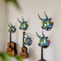 Decorative Guitar Hanger with Bull-Head Design Versatile Bull Head Guitar Hanger Multi-Functional Wall Ukulele Holder Strong for Home Studios, Music Rooms