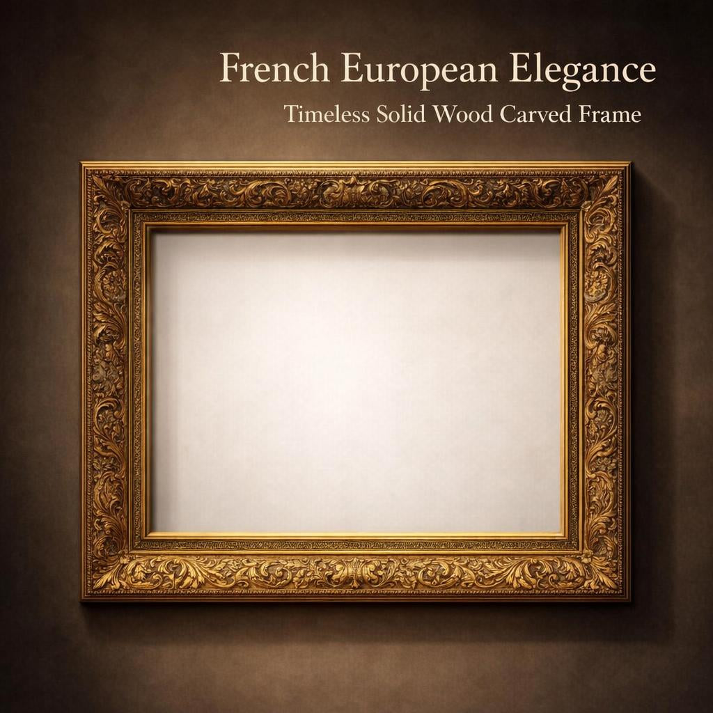 Ornate Picture Frame for Living Room Decor, Vintage Photo Frame for Art Collectors, Solid Wood Oil Painting Frame