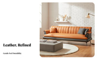 3-Seater Straight Sofa Genuine Leather 3-Seater Couch Small-Space suitable Household Furniture for Homeowners, Pet Owners, Living Room, Reception Area