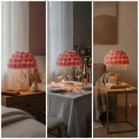 Romantic Heart Table Lamp with Rose Shade Floral Rose Lamp with Crystal Beads Decorative Warm Glow for Women, Girls, Bedroom, Nightstand, Living Room, Wedding