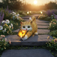 Solar Feline Garden Figurine Resin Material Outdoor Decor Environmentally