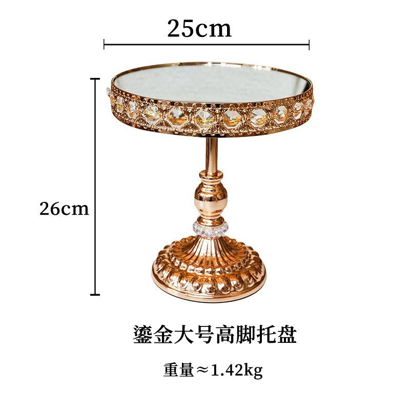European Style Crystal Cake Stand for Wedding Party Dessert Tray Decoration with Metal Mirror Base