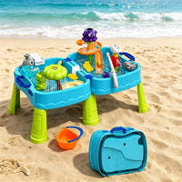 Children's Beach Table with Fishing and Outdoor Storage Briefcase, Water Play Basin Toy