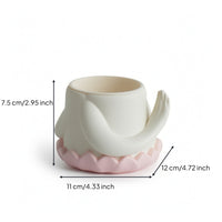 Sculptural Lotus Planter Nature-Inspired Planter with Hands Decorative Lotus Flower Pot Ceramic-Style for Windowsill, Desk, Shelf