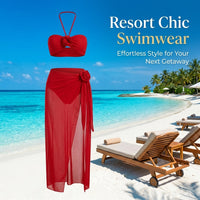 Swimsuit for Girls and Women with Stylish Swimming Costume Design, Three Piece Swim Dress with Padded Bra and Long Skirt for Water Sports