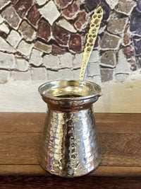 土耳其进口镂空雕花金属把手包镍银色手工锤纹咖啡壶铜壶新款