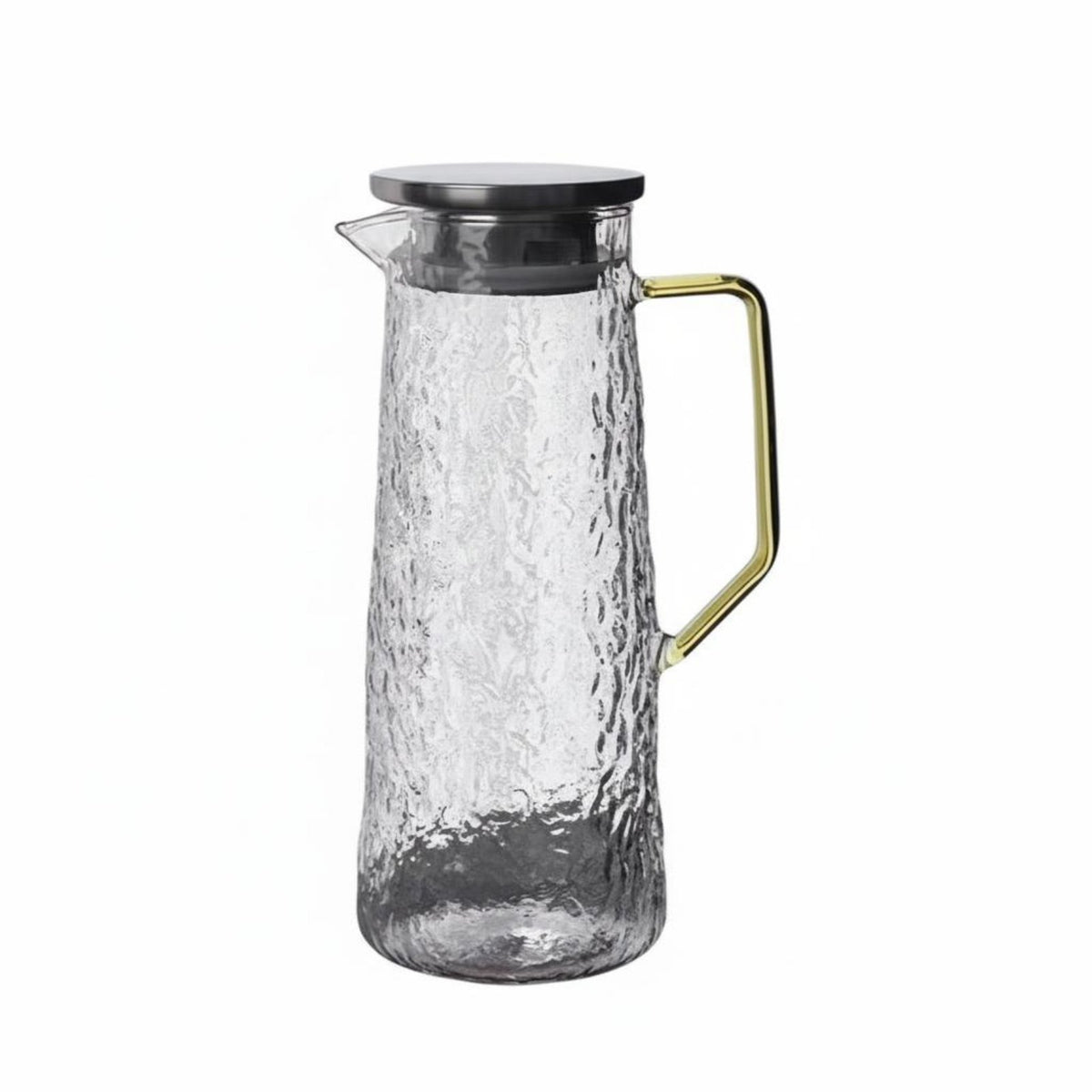 Large Capacity Hammered Glass Pitcher Heat Resistant Borosilicate Glass Tea Pot Safe for Families, Hosts, Kitchen, Bedside, Dining Table