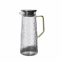 Large Capacity Hammered Glass Pitcher Heat Resistant Borosilicate Glass Tea Pot Safe for Families, Hosts, Kitchen, Bedside, Dining Table