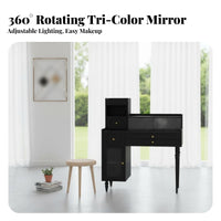 Lighted Vanity Desk Retro Design Dressing Table with Lighted Mirror Soft Cushiunifiedd Seat Adjustable Lighting for Women