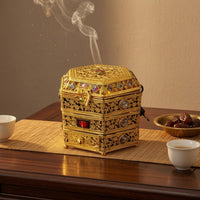 Electric Incense Burner Filigree Metal Incense Burner Electric Censer Gemstone Inlay Home Fragrance Lidded
