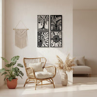 4 Pieces Abstract Line Wall Dimensional Art Shadow Effect Black Metal Wall Art Rust Resistant for Living Room, Bedroom