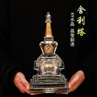 K9 Crystal Stupa with Saffron, Relics, and Amrita Pills for Buddhist Offering