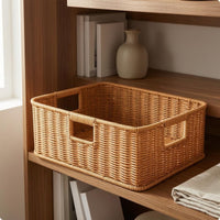 Imitation-Rattan Basket Reinforced Rectangular Storage Basket Tabletop