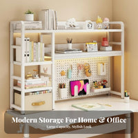 Multi-Layer Design Desk Hutch with Pegboard Space Saving Desktop Organizer Anti-Fall Baffle Tabletop Shelf Stable Construction for Students, Downice Workers, Study Room, Dormitory, Bedroom