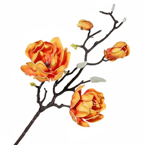 Multi-Head Magnolia Spray PU Material Artificial Magnolia Stem Realistic Look Chinese Style Floral Stem for Living Room, Dining Table, Bedroom