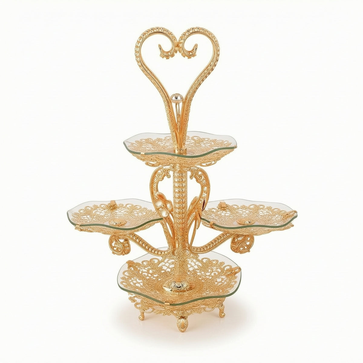 Fruit Tray Stand with Metal Frame Luxury Serving Platter Gold for Parties, Hosts