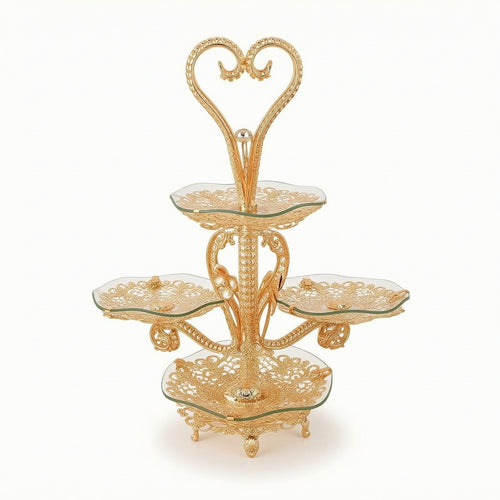 Fruit Tray Stand with Metal Frame Luxury Serving Platter Gold for Parties, Hosts