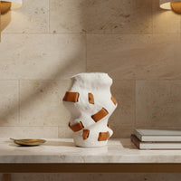 Leather Vase Creative Design Irregular Vase Handcrafted Look Home Decor for Lobby Area, Guest House