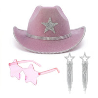 3 Pieces Dangling Star Earrings Glittering Star Sunglasses Cowboy Hat Set Lightweight Cowboy Hat Accessories Comfortable