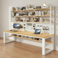 Long Writing Table with Pegboard Wide Desktop 2 Person Study Desk with Shelves Sturdy Construction Two Person Desk for Students, Families, Living Room