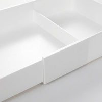 Kitchen drawer organizer, sliding with dividers, plastic, white, large