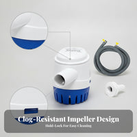 Built-in Buoyant Actuator Switch Automatic Bilge Pump ABS Shell Submersible Bilge Pump Hose Kit Included