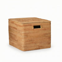 Rattan Storage Basket with Lid Small Lidded Rattan Basket Compact for Bedroom