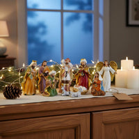 9 Pieces Festive Atmosphere Nativity Set Meaningful Gift Christmas Manger Scene Set Intricate Details Christmas Manger Scene Handmade for Christians, Collectors, Tabletop, Mantel, Church