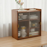 Dustproof Desktop Bookshelf with Glass Doors Multi-Functional Countertop Bookshelf with Doors Easy Assembly Fluted Glass Storage Cabinet Raised Top Rim for Students, Office Workers, Living Room, Bedroom