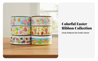 Easter Grosgrain Ribbon Festive Designs Bunny and Egg Print Ribbon Bright Colors for DIY Enthusiasts, Kids, Gift Wrapping, Hair Bow Making