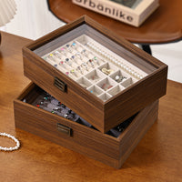 Solid Wood Double-Layer Jewelry Box with Lid, Large Capacity for Necklaces and Rings