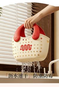 Handheld Shower Basket with Drainage Holes for Dormitory Use