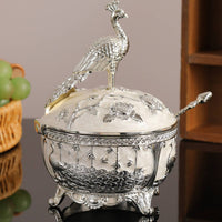 Peacock Sugar Bowl With Lid and Spoon European Style Spice Container Handmade Originality Decorative Candy Dish for Dining Table