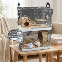 Syrian Hamster Cage Pet Castle, Luxury Hamster Habitat with Transparent Viewing, Modern Style Square Shape Indoor Use Detachable Home