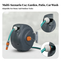 Plastic Housing Auto-Rewind Hose Reel Orange and Gray Fittings Automatic Rewind Hose Reel Smooth Retraction Outdoor Storage Tangle-Unrestricted