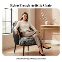 Upholstered Wood Frame Chair Retro Aesthetic Armchair curated look firm density Foam padding for Reception Area, Cafe, Bedroom