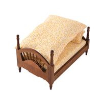 Dollhouse Bed with Mattress Carved Miniature Single Bed 1:12 Scale Furniture for Collectors, Hobbyists, Diorama