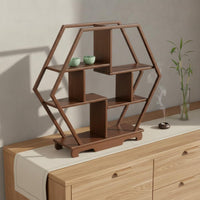 Small Desktop Tea Ware Rack Exposed Design Wooden Curio Shelf Heavy Duty
