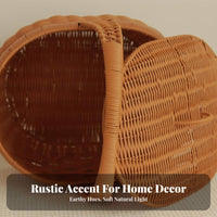 Faux Rattan Basket with Lid Versatile Braided Container Basket with Lid Multipurpose for Homemakers, Homeowners, Home Decor, Outdoor, Weddings