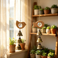 2 Pieces Wood Crystal Bell Ornament Gift Idea Wooden Bird Wind Chime Sun Catcher