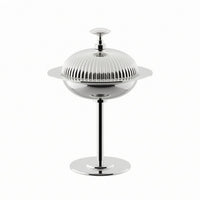 Domed Dessert Server Reflective Silver Finish Pedestal Serving Bowl Decorative Design Lidded Serving Vessel for Tabletop Display