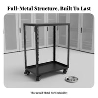Open Frame Server Metal Rack Construction Rolling Audio Equipment Cart Heavy Duty Rolling Server Rack for DJs, Artists, Studio, KTV, Stage