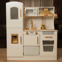 Wooden Play Kitchen Realistic Pretend Play Kitchen Interactive Wooden Toy Fridge for Kids, Children, Preschool