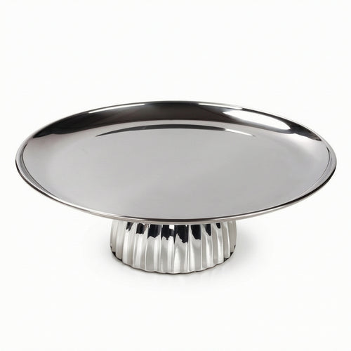 Elevated Tray with Pedestal Base Silver-Tone Mirrored Pedestal Fruit Bowl Reflective Footed Round Tray for Home Stylists